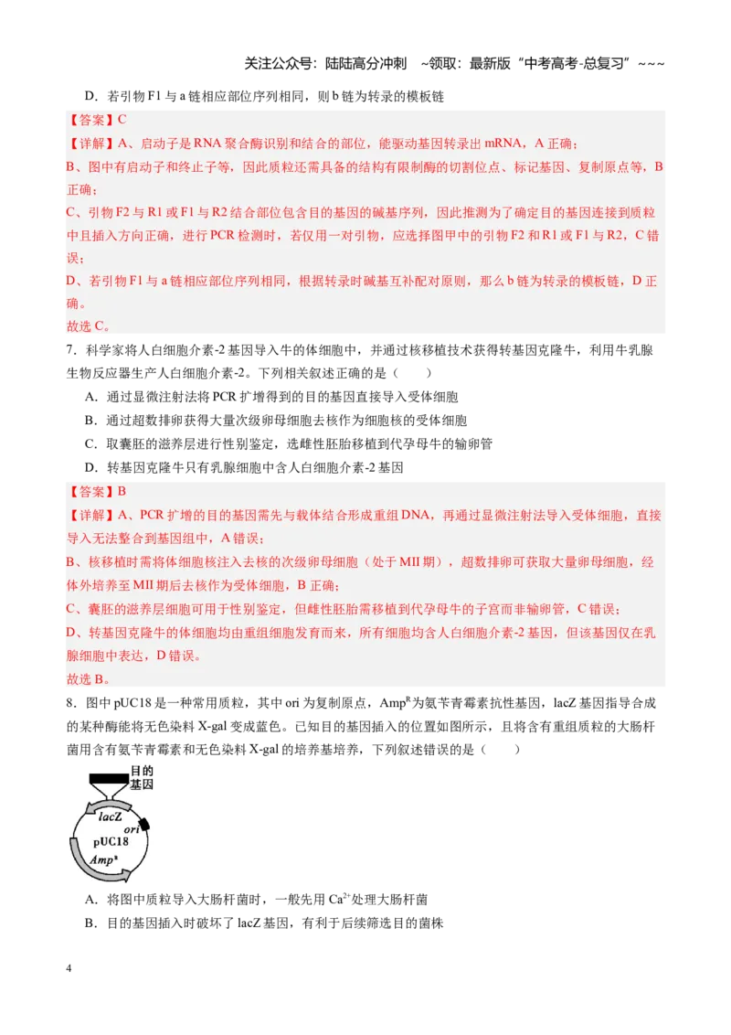 《第39讲基因工程以及生物技术的安全性和伦理问题（专项训练）（黑吉辽蒙专用）（教师版）_06-生物-高考总复习_一轮复习_2026年-生物高考一轮复习》第4页预览