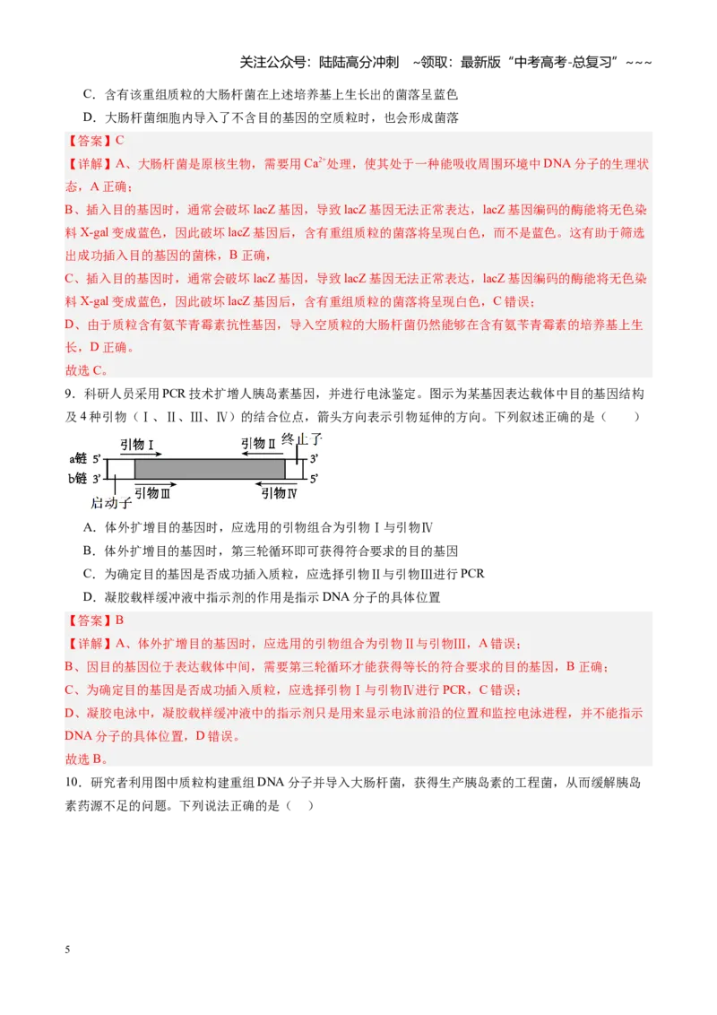 《第39讲基因工程以及生物技术的安全性和伦理问题（专项训练）（黑吉辽蒙专用）（教师版）_06-生物-高考总复习_一轮复习_2026年-生物高考一轮复习》第5页预览