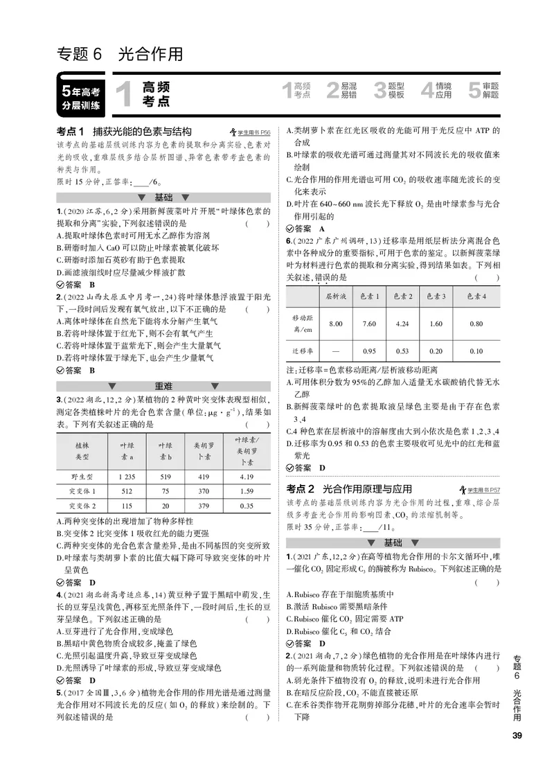 《1_专题6　光合作用(PDF版）_2023版教学资源包_2023版新高考新教材版选考总复习生物5·3B版_6_专题六光合作用_4_专题电子书》第1页预览