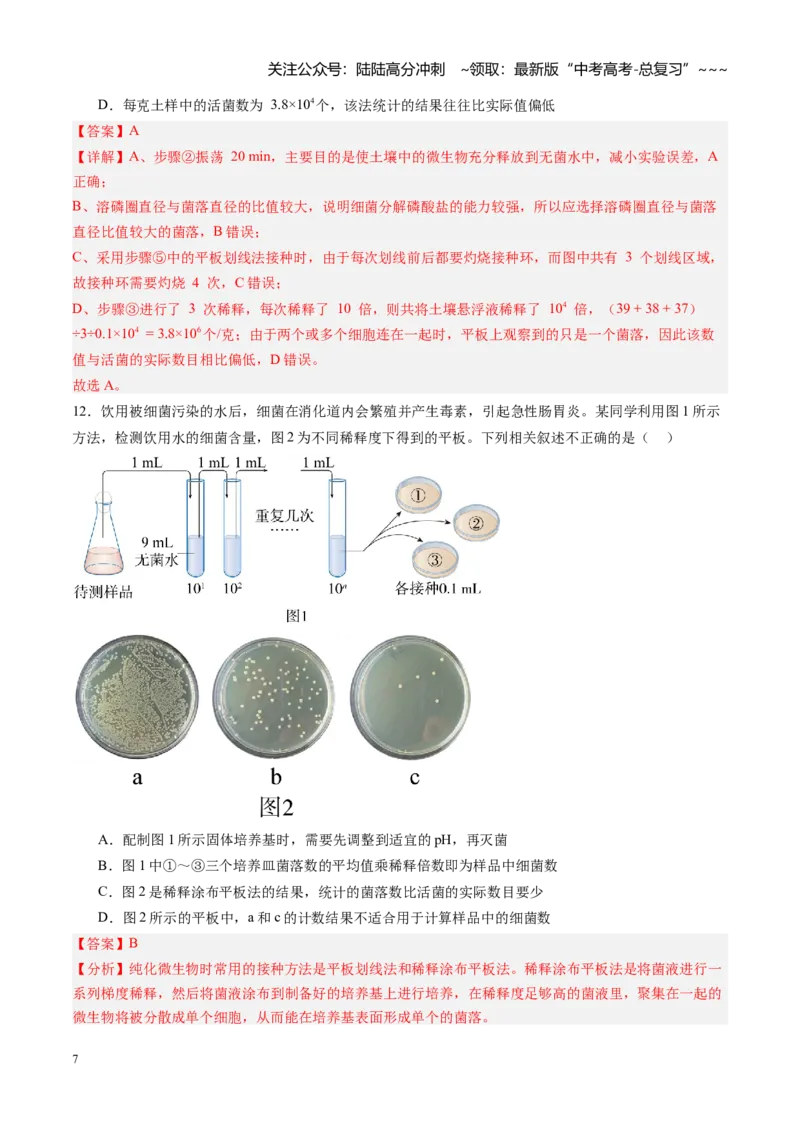 《第35讲微生物的培养技术和应用（专项训练）（黑吉辽蒙专用）（学生版）_06-生物-高考总复习_一轮复习_2026年-生物高考一轮复习_2026年高考生物一轮课件+讲义+练习（黑吉辽蒙专用）-G330》第7页预览