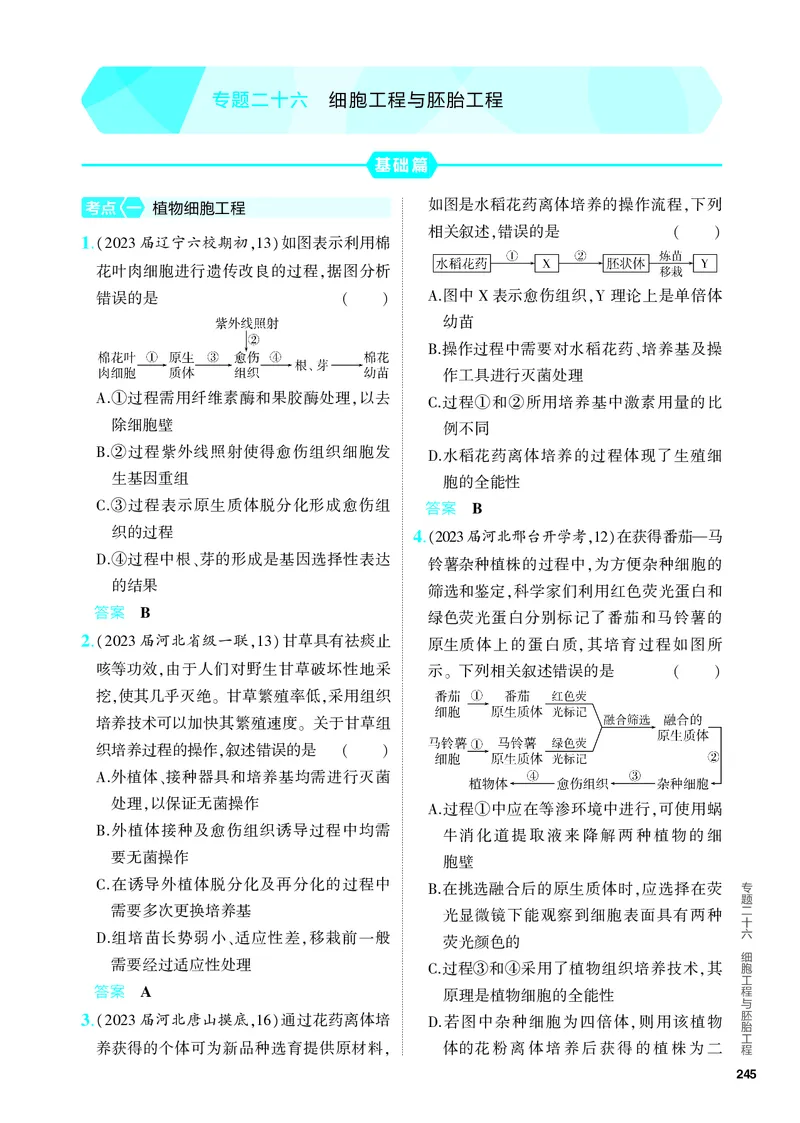 《2_26-专题二十六　细胞工程与胚胎工程（教参电子书—分层集训）_2024版教学资源包_2024版.新高考版生物.5·3A版_26_专题二十六细胞工程与胚胎工程_4_PDF教参电子书》第1页预览