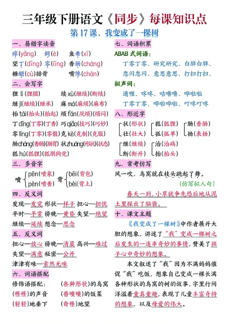 《三年级（下）语文5-8单元每课知识清单_3年级下册同步教辅_3下-语文_三下语文重点必背》第2页预览