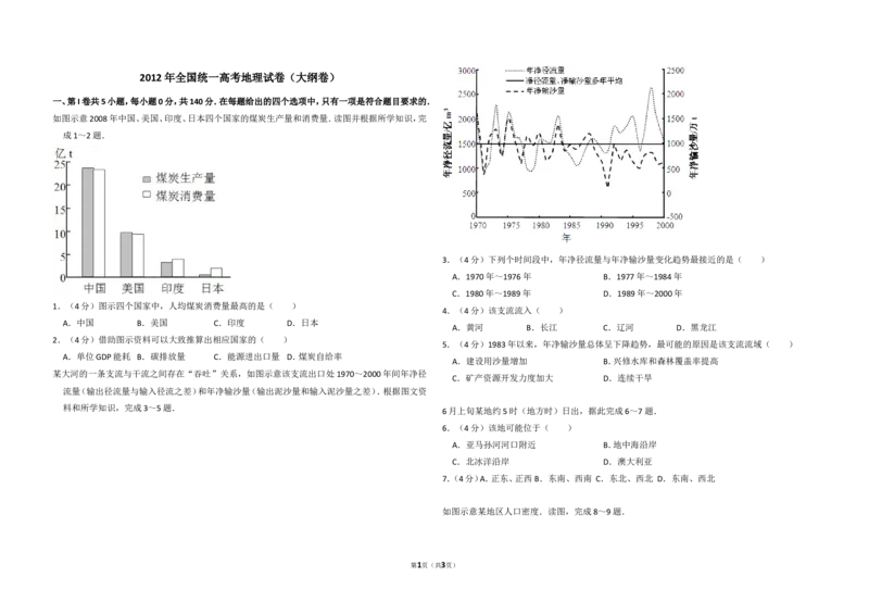 《2012年全国统一高考地理试卷（大纲卷）（原卷版）(1)_地理_2027年高考地理专项复习_2008年-2026年地理高考真题-G427_2008-2020年高考_全国卷_全国统一高考地理（新课标ⅰ）08-21_A3word版》第1页预览