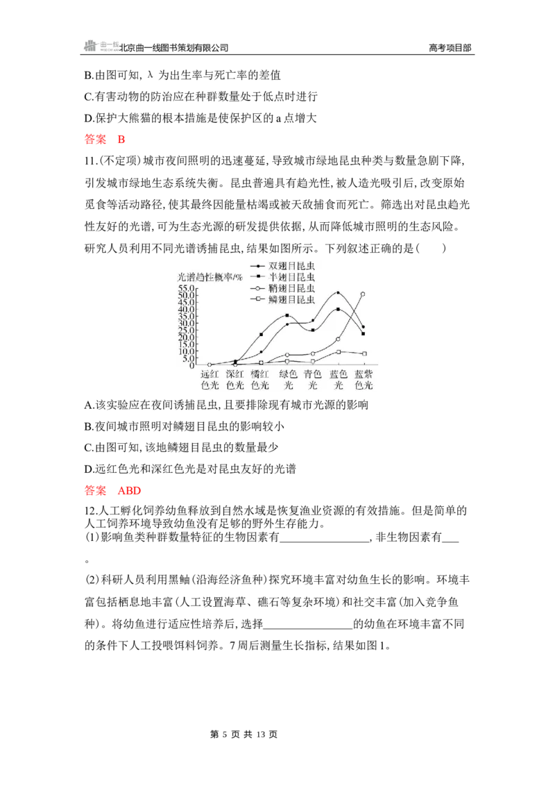 《1_专题过关检测练Word-第18章　种群及其动态_2026版教学资源包_202653高考总复习A版_湖南版_2026版.湖南版.选考总复习.生物.5·3A版_第4部分生物与环境_第18章种群及其动态_5_专题检测》第5页预览