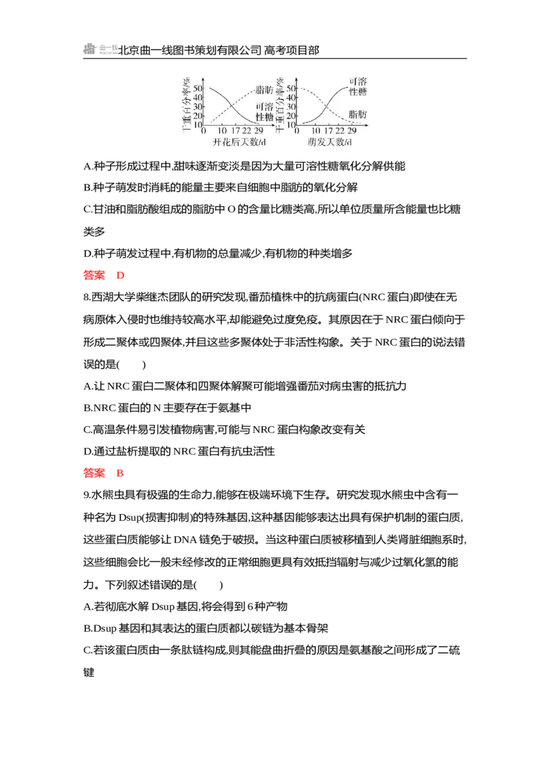《1_专题过关检测练Word-第2章　组成细胞的分子_2026版教学资源包_202653高考总复习A版_山东版_2026版.山东版.选考总复习.生物.5·3A版_第1部分分子与细胞_第2章组成细胞的分子_6_专题检测》第3页预览