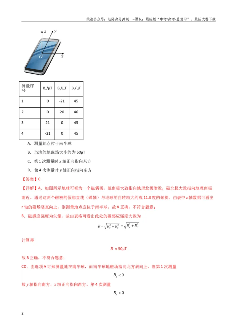 《考点巩固卷65磁场的基本概念和规律的理解和应用（解析版）_04-物理-高考总复习_一轮复习_2024年_2024年高考物理一轮复习考点通关卷（新高考通用）_考点巩固卷_电磁部分_3磁场》第2页预览