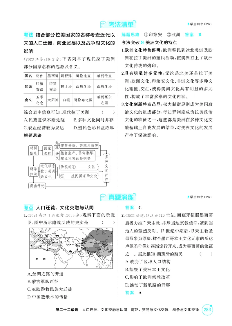《1_22-第二十二单元　人口迁徙、文化交融与认同　商路、贸易与文化交流　战争与文化交锋_2026版教学资源包_202653高考总复习A版_湖南版_2026版.湖南版.选考总复习.历史.5·3A版_2_精讲册PDF》第4页预览