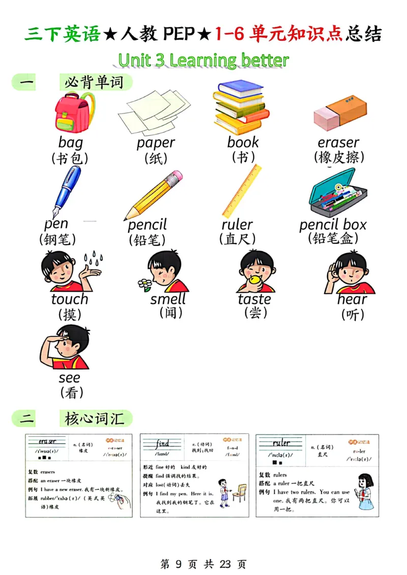 《三年级（下）英语1-6单元知识点总结《人教版》_3年级下册同步教辅_3下-英语_英语人教pep版资料》第9页预览