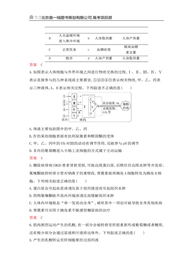 《1_专题过关检测练Word-第13章　人体的内环境与稳态_2026版教学资源包_202653高考总复习A版_山东版_2026版.山东版.选考总复习.生物.5·3A版_第3部分稳态与调节_第13章人体的内环境与稳态》第2页预览