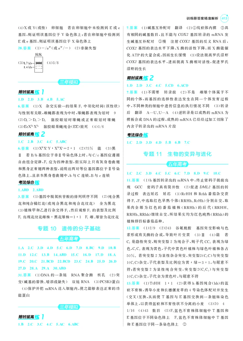 《1_25版53A新高考生物答案速查_2025版教学资源包_（总复习系列）2025版《5年高考3年模拟》新高考版A版（⭐全科）_2025版.新高考版.选考总复习.生物.5·3A版_第三部分答案速查_1_答案速查》第5页预览