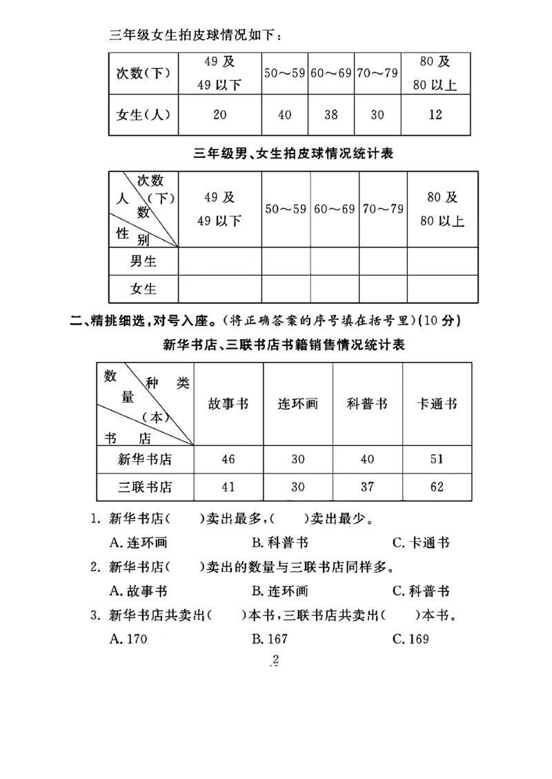 《三年级（下）数学第3单元测试卷《人教版》_3年级下册同步教辅_3下-数学_三下数学单元+期中+期末测试卷_三下数学人教版试卷_三下数学《人教版》单元测试卷》第2页预览