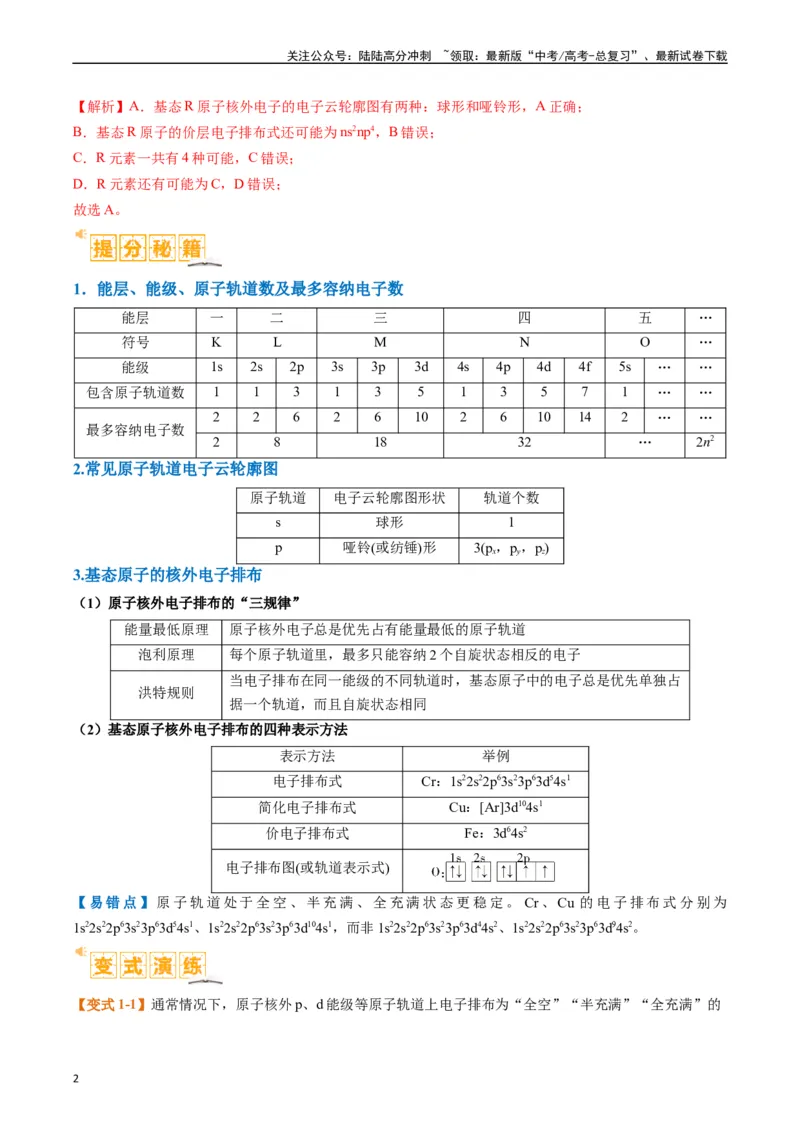 《题型20物质结构与性质基础（解析版）_05-化学-高考总复习_二轮复习_2024年_2024年新高考化学二轮复习热点题型归纳与变式演练》第2页预览