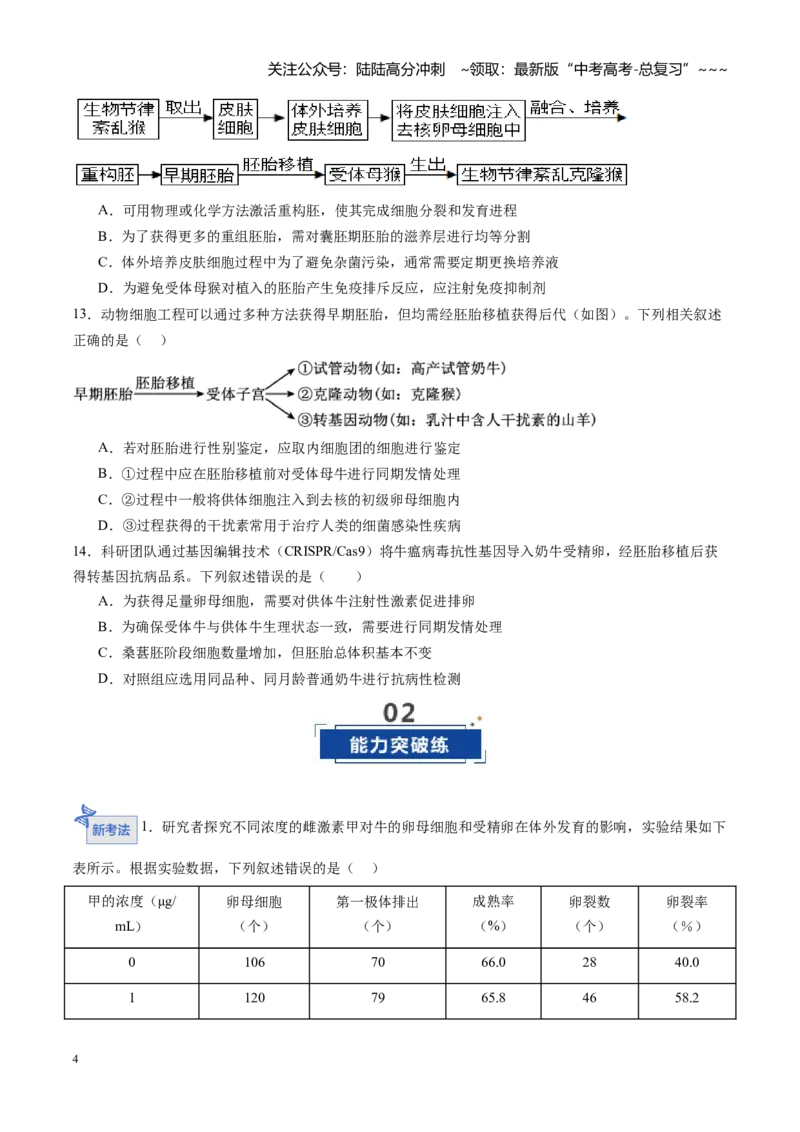 《第38讲胚胎工程（专项训练）（黑吉辽蒙专用）（学生版）_06-生物-高考总复习_一轮复习_2026年-生物高考一轮复习_2026年高考生物一轮课件+讲义+练习（黑吉辽蒙专用）-G330》第4页预览