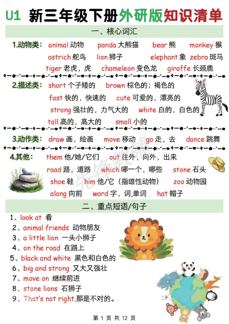 《三年级（下）英语外研版知识清单《外研版》_3年级下册同步教辅_3下-英语_英语外研版资料》第1页预览