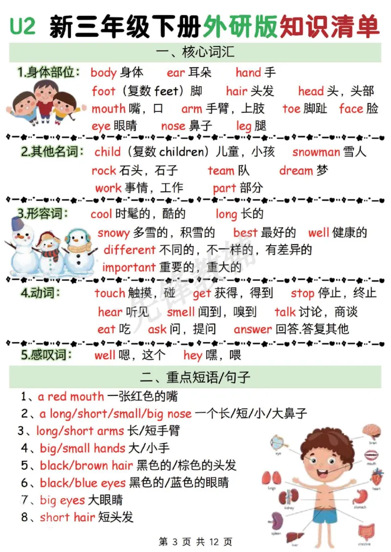 《三年级（下）英语外研版知识清单《外研版》_3年级下册同步教辅_3下-英语_英语外研版资料》第3页预览