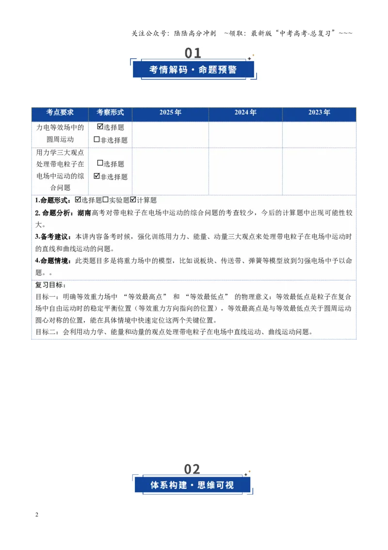 《第38讲带电粒子在电场中运动的综合问题（复习讲义）（湖南专用）（教师版）_04-物理-高考总复习_一轮复习_2026年-物理高考一轮复习_2026年高考物理一轮课件+讲义+练习（湖南专用）-G331》第2页预览