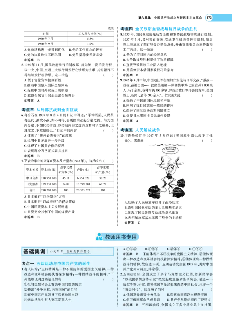 《1_专题考点精析_2023版教学资源包_2023版新高考版选考总复习历史5·3A版_6_第六单元中国成立与新民主主义革命_7_专题考点精析》第8页预览