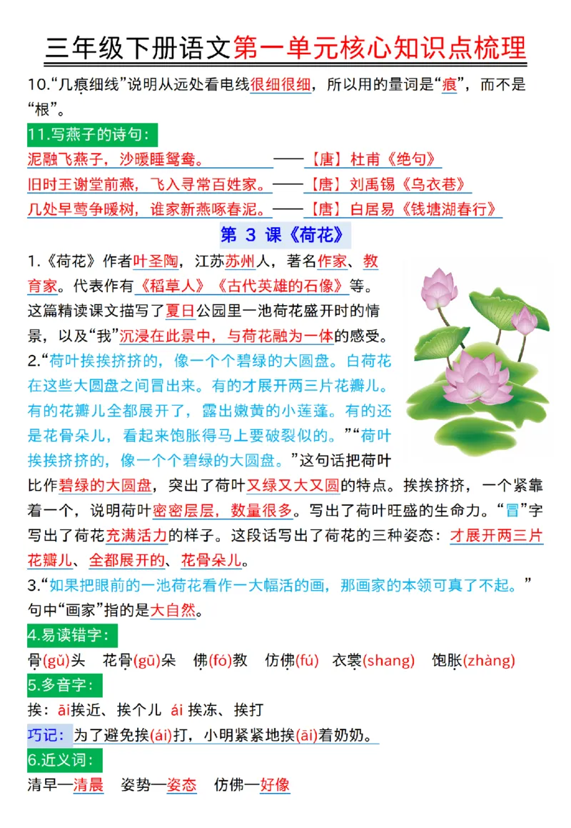 《三年级（下）语文第一单元核心知识点梳理1_3年级下册同步教辅_3下-语文_三下语文核心考点》第4页预览
