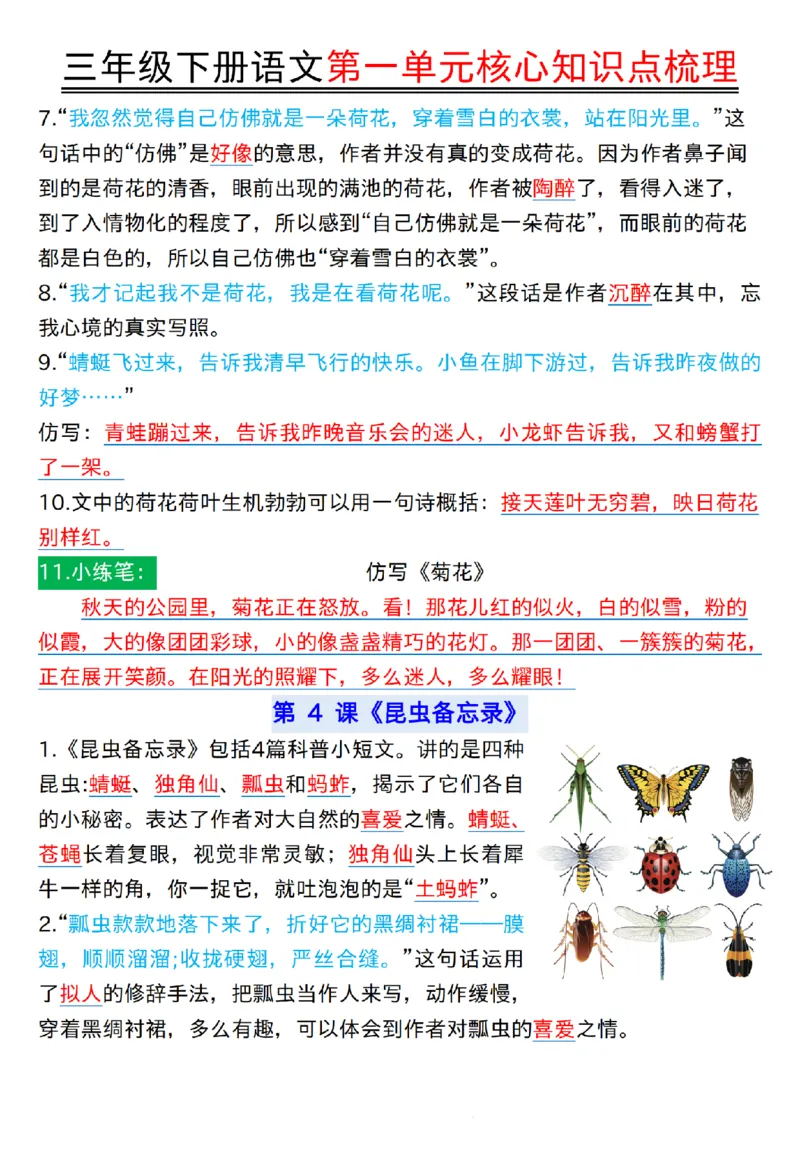 《三年级（下）语文第一单元核心知识点梳理1_3年级下册同步教辅_3下-语文_三下语文核心考点》第5页预览