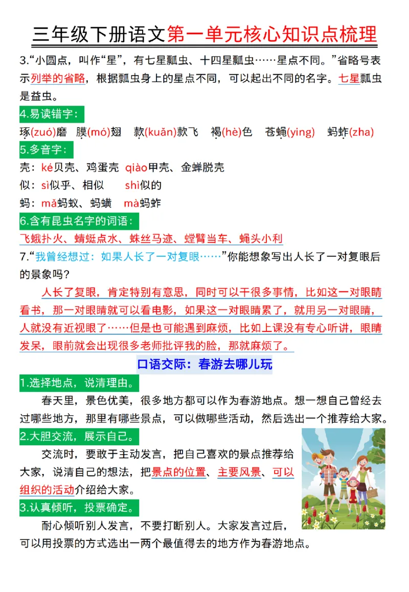 《三年级（下）语文第一单元核心知识点梳理1_3年级下册同步教辅_3下-语文_三下语文核心考点》第6页预览