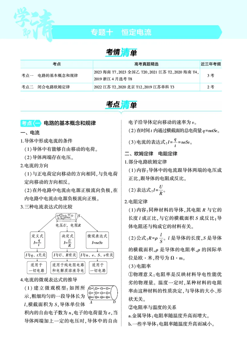 《1_4.22025版5·3A版新高考版专题十教师用书pdf_2025版教学资源包_（总复习系列）2025版《5年高考3年模拟》新高考版A版（⭐全科）_2025版.新高考版.选考总复习.物理.5·3A版_专题十恒定电流》第1页预览