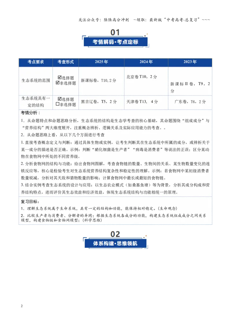 《第34讲生态系统的结构（复习讲义）（全国通用）（教师版）_06-生物-高考总复习_一轮复习_2026年-生物高考一轮复习_2026年高考生物一轮复习讲义+练习+课件（新教材新高考）-G55_2026版》第2页预览