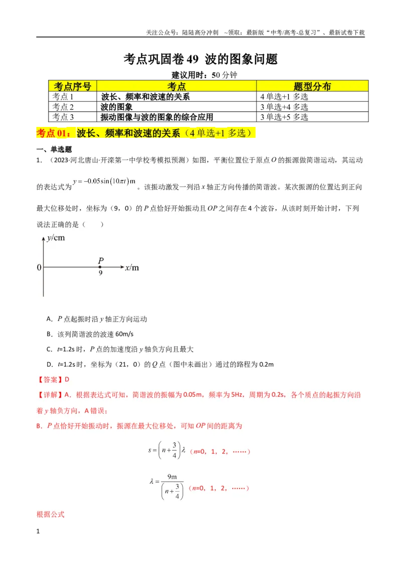 《考点巩固卷49波的图象问题（解析版）_04-物理-高考总复习_一轮复习_2024年_2024年高考物理一轮复习考点通关卷（新高考通用）_考点巩固卷_力学部分_8机械振动和机械波》第1页预览