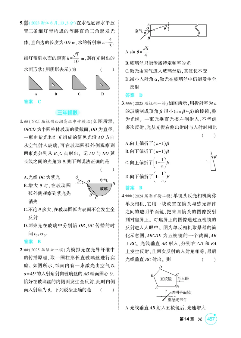 《1_26版53A浙江物理精练册教师（无解析）专题十四_2026版教学资源包_202653高考总复习A版_浙江版_2026版.浙江版.选考总复习.物理.5·3A版_二、教师用书PDF_第14章光_1_精练册PDF》第2页预览