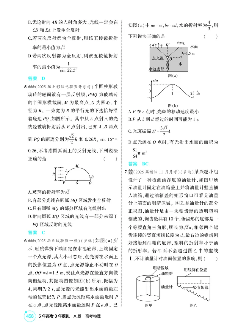 《1_26版53A浙江物理精练册教师（无解析）专题十四_2026版教学资源包_202653高考总复习A版_浙江版_2026版.浙江版.选考总复习.物理.5·3A版_二、教师用书PDF_第14章光_1_精练册PDF》第3页预览