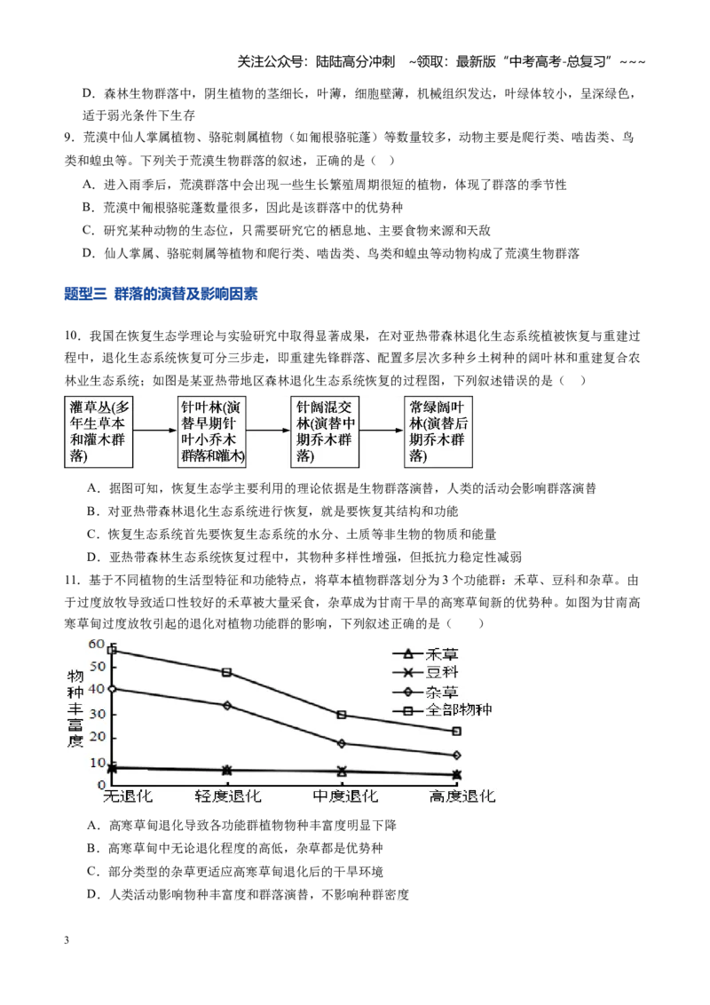 《第33讲群落（专项训练）（学生版）_06-生物-高考总复习_一轮复习_2026年-生物高考一轮复习_2026年高考生物一轮课件+讲义+练习（湖南专用）-G331》第3页预览