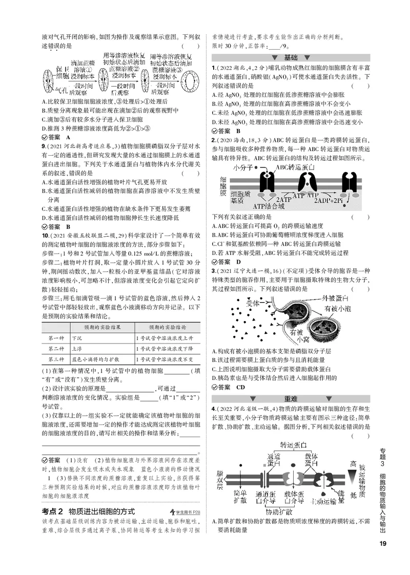 《1_专题3　细胞的物质输入与输出_2023版教学资源包_2023版新高考新教材版选考总复习生物5·3B版_3_专题三细胞的物质输入与输出_4_专题电子书》第2页预览