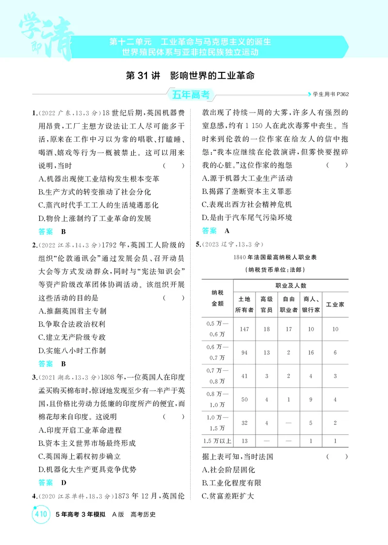 《1_12-第十二单元　工业革命与马克思主义的诞生世界殖民体系与亚非拉民族独立运动_2026版教学资源包_202653高考总复习A版_湖南版_2026版.湖南版.选考总复习.历史.5·3A版_二、教师用书PDF》第1页预览