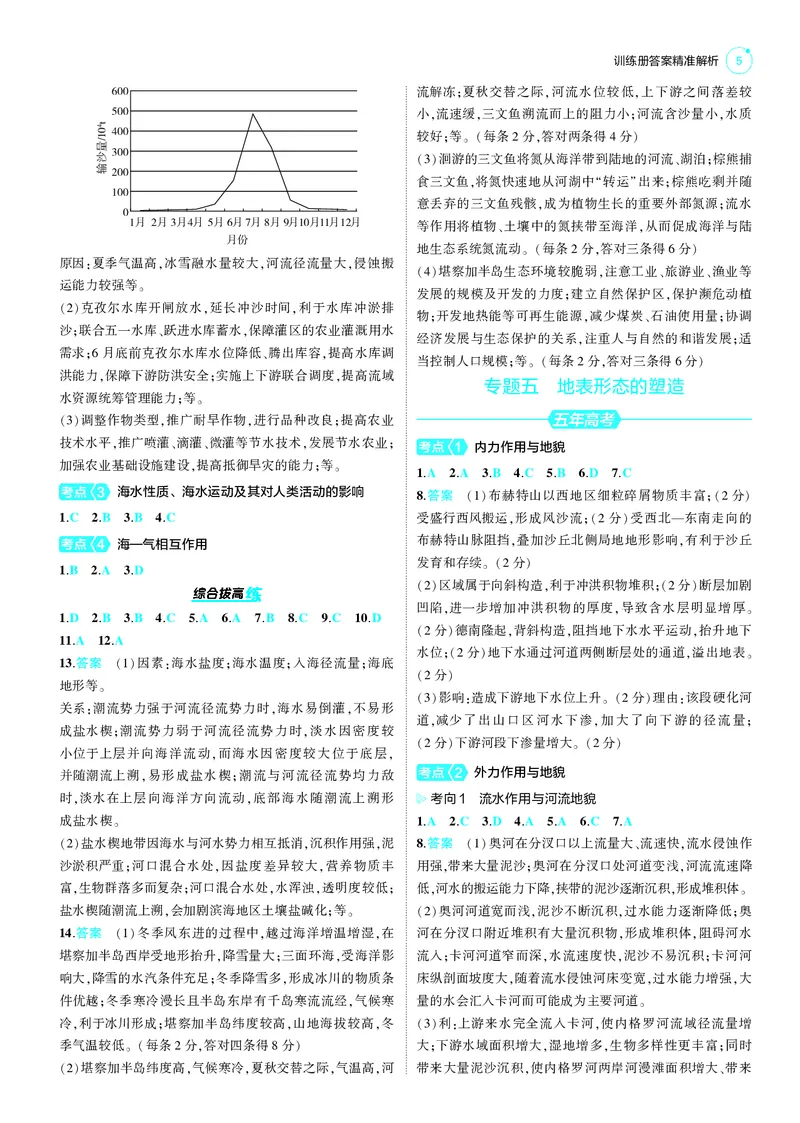 《1_25版53B新高考地理答案速查_2025版教学资源包_（总复习系列）2025版《5年高考3年模拟》新高考版B版（⭐全科）_2025版.新高考新教材版.选考总复习.地理.5·3B版_第三部分答案速查》第5页预览