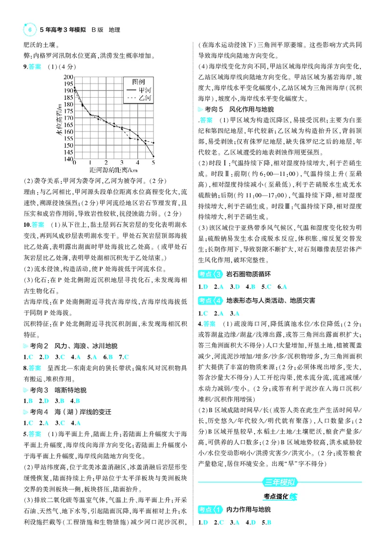《1_25版53B新高考地理答案速查_2025版教学资源包_（总复习系列）2025版《5年高考3年模拟》新高考版B版（⭐全科）_2025版.新高考新教材版.选考总复习.地理.5·3B版_第三部分答案速查》第6页预览
