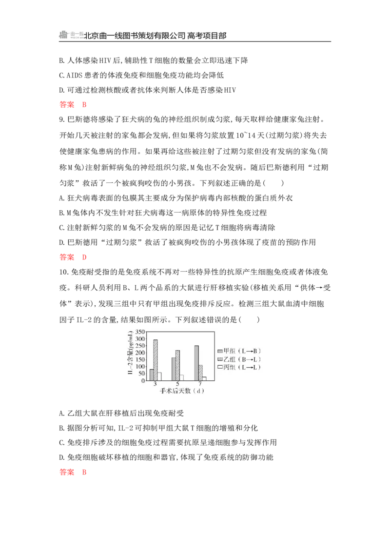 《1_专题过关检测练Word-第16章　免疫调节_2026版教学资源包_202653高考总复习A版_山东版_2026版.山东版.选考总复习.生物.5·3A版_第3部分稳态与调节_第16章免疫调节_6_专题检测》第4页预览