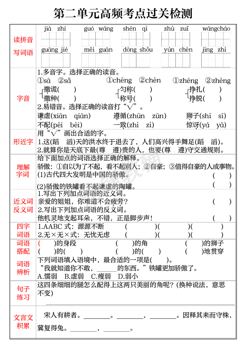 《三年级（下）语文1-8单元高频考点过关检测_3年级下册同步教辅_3下-语文_三下语文专项练习》第2页预览