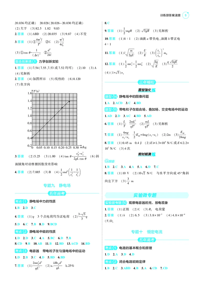 《1_25版53B新高考物理答案速查_2025版教学资源包_（总复习系列）2025版《5年高考3年模拟》新高考版B版（⭐全科）_2025版.新高考新教材版.选考总复习.物理.5·3B版_第三部分答案速查》第5页预览