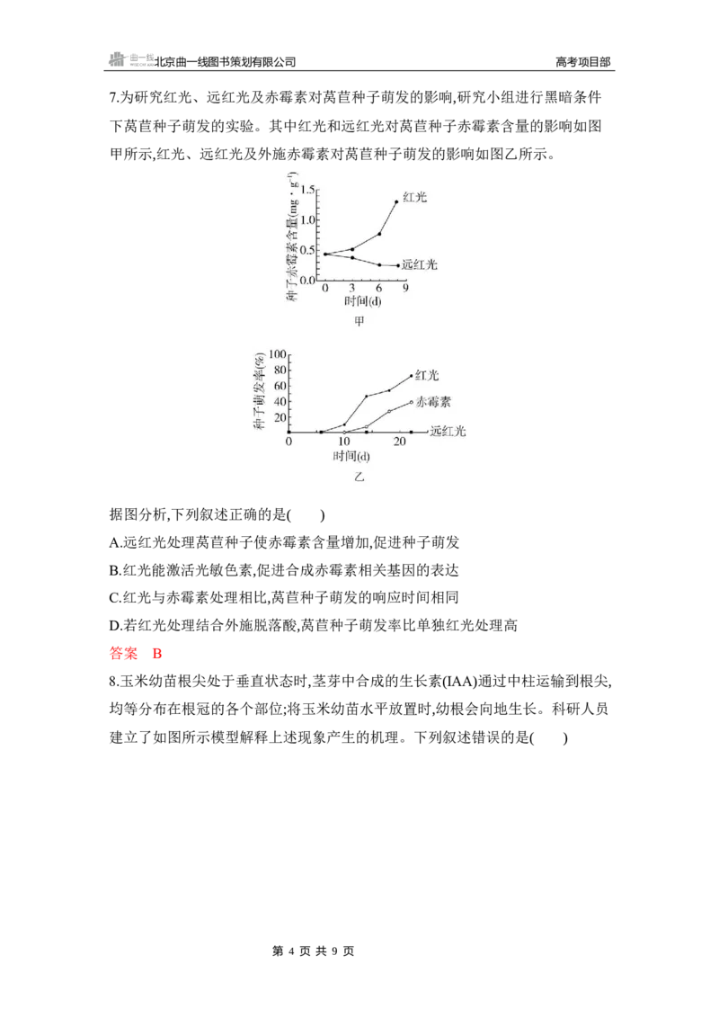 《1_专题过关检测练Word-第17章　植物生命活动的调节_2026版教学资源包_202653高考总复习A版_湖南版_2026版.湖南版.选考总复习.生物.5·3A版_第3部分稳态与调节_第17章植物生命活动的调节》第4页预览