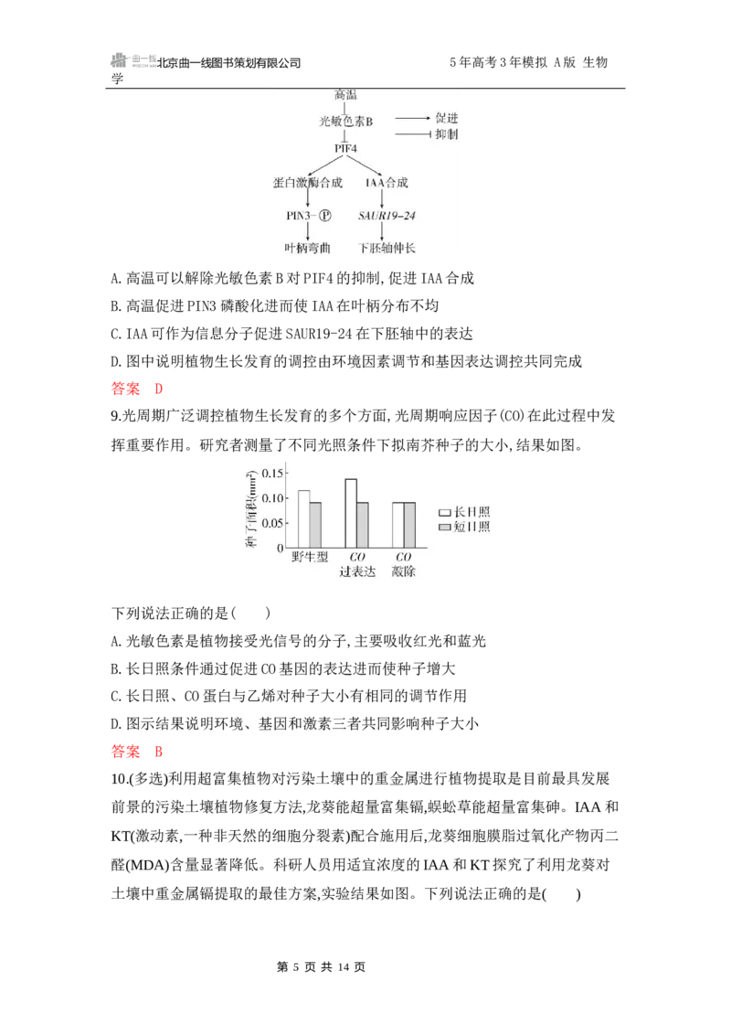 《1_专题过关检测练Word-第16章　植物生命活动的调节_2026版教学资源包_202653高考总复习A版_江苏版_2026版.江苏版.选考总复习.生物.5·3A版_第3部分稳态与调节_第16章植物生命活动的调节》第5页预览