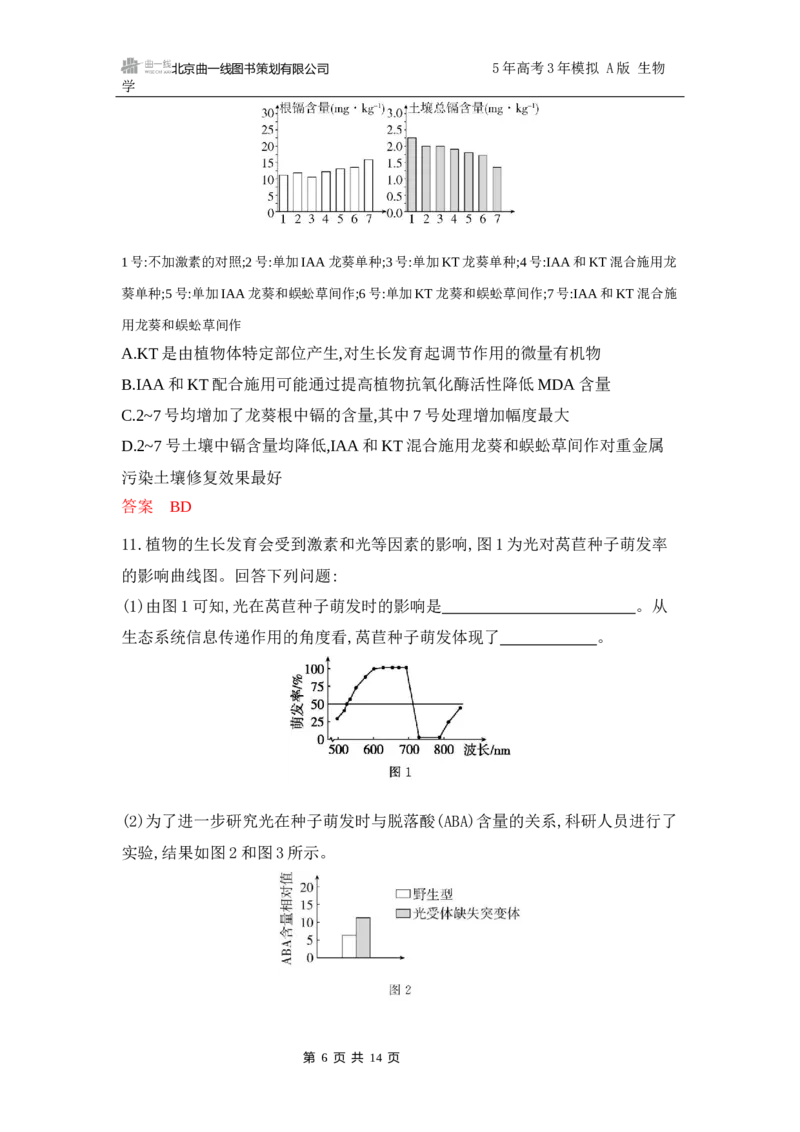 《1_专题过关检测练Word-第16章　植物生命活动的调节_2026版教学资源包_202653高考总复习A版_江苏版_2026版.江苏版.选考总复习.生物.5·3A版_第3部分稳态与调节_第16章植物生命活动的调节》第6页预览