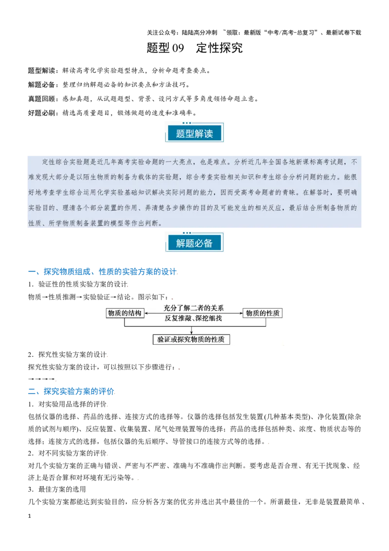 《题型09定性探究-（学生版）-20页_05-化学-高考总复习_专项复习_2025年_2025年高考化学实验常考题型突破_资料》第1页预览