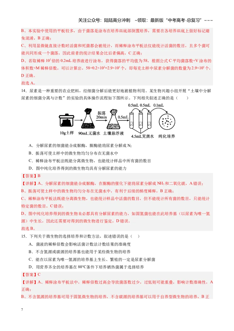 《第38讲微生物的培养技术和应用（专项训练）（四川专用）（教师版）_06-生物-高考总复习_一轮复习_2026年-生物高考一轮复习_2026年高考生物一轮课件+讲义+练习（四川专用）-G335》第7页预览
