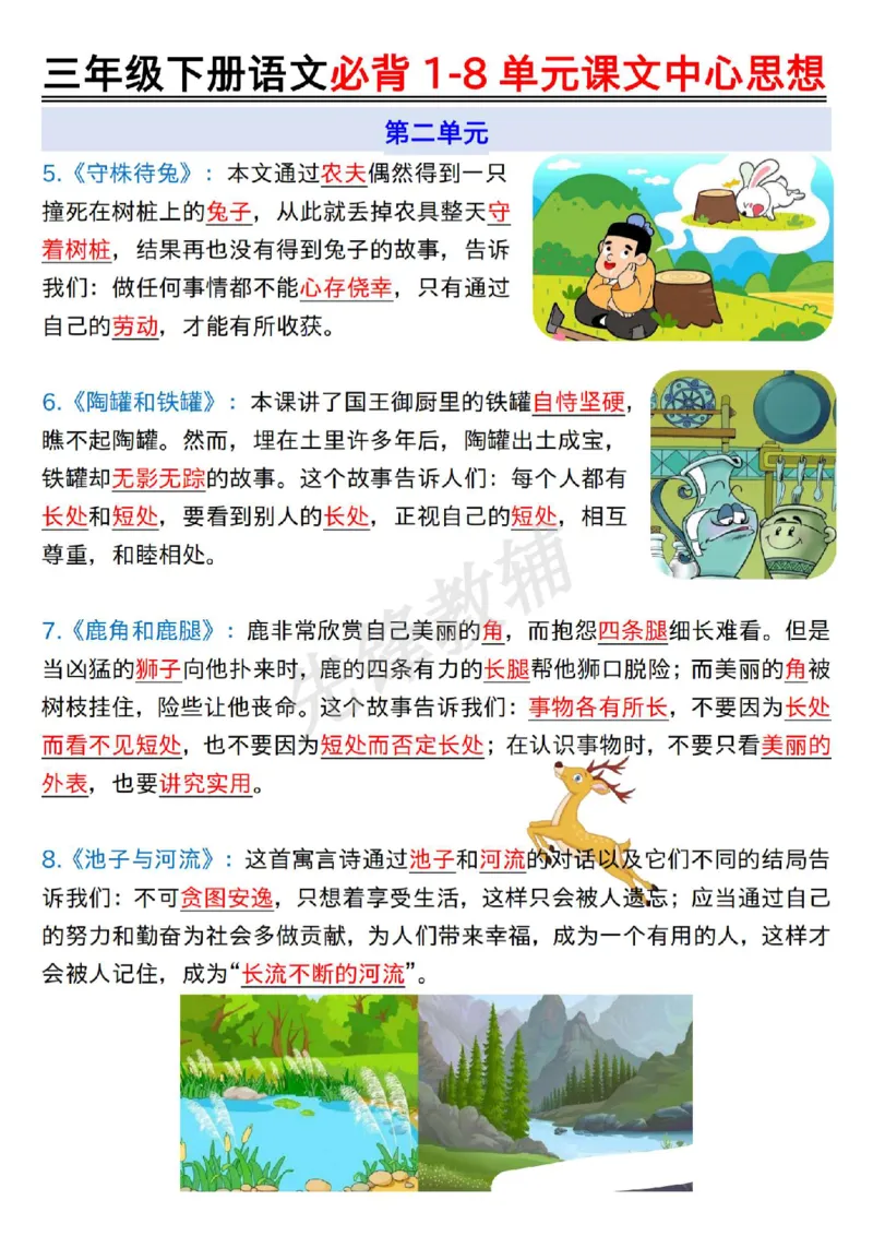 《三年级（下）语文必背1-8单元课文中心思想_3年级下册同步教辅_3下-语文_三下语文专项练习》第2页预览