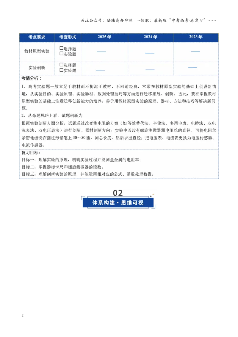 《第34讲重点实验：测量金属丝的电阻率（复习讲义）（安徽专用）（学生版）_04-物理-高考总复习_一轮复习_2026年-物理高考一轮复习_2026年高考物理一轮课件+讲义+练习（安徽专用）-G326》第2页预览
