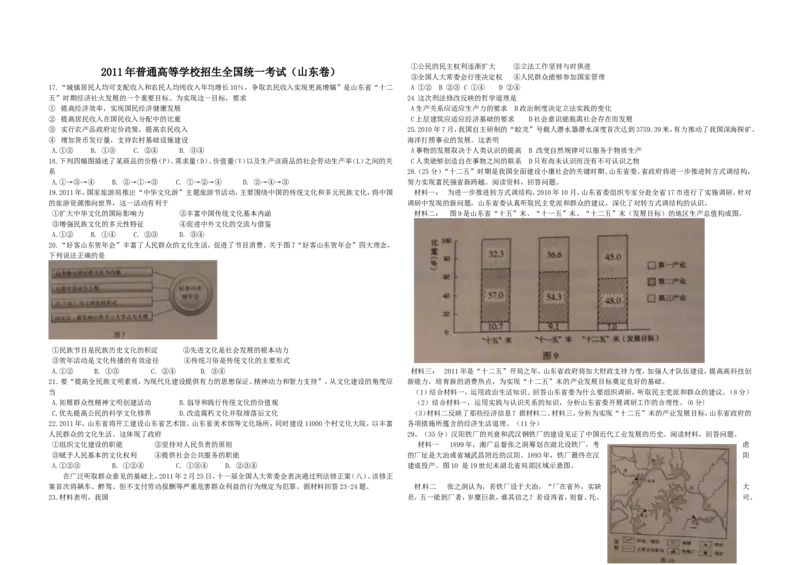 《2011年高考真题政治(山东卷)（含解析版）(1)_zheng治_2027年高考政治专项复习_2008年-2026年政治高考真题-G427_2008-2020年高考_地方卷_山东高考政治08-21_山东高考政治_A3版》第1页预览