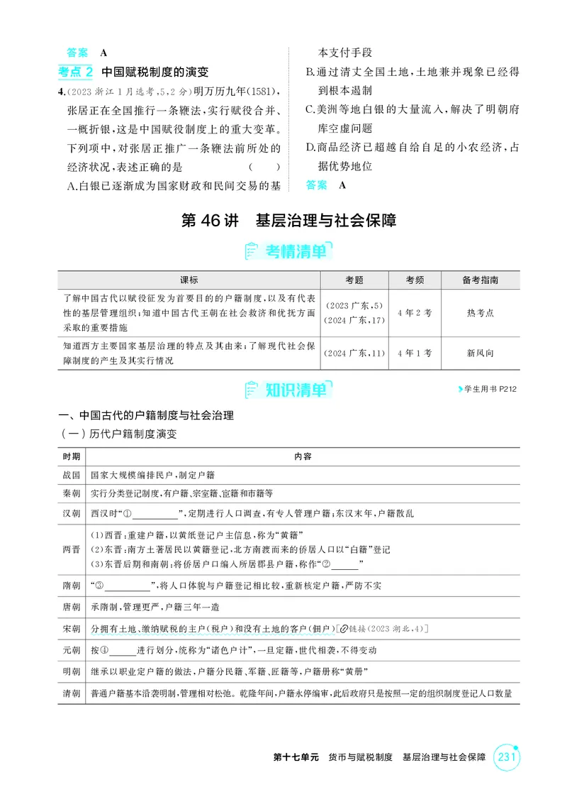 《1_17-第十七单元　货币与赋税制度　基层治理与社会保障_2026版教学资源包_202653高考总复习A版_广东版_2026版.广东版.选考总复习.历史.5·3A版_二、教师用书PDF_2_精讲册PDF》第6页预览