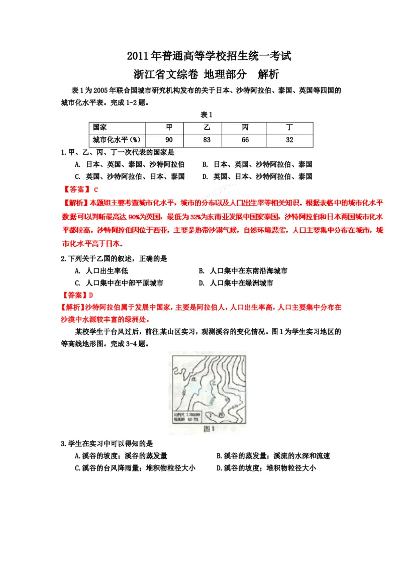 《2011年浙江省高考地理（含解析版）(1)_地理_2027年高考地理专项复习_2008年-2026年地理高考真题-G427_2008-2020年高考_地方卷_浙江高考地理08-21_A4word版》第1页预览