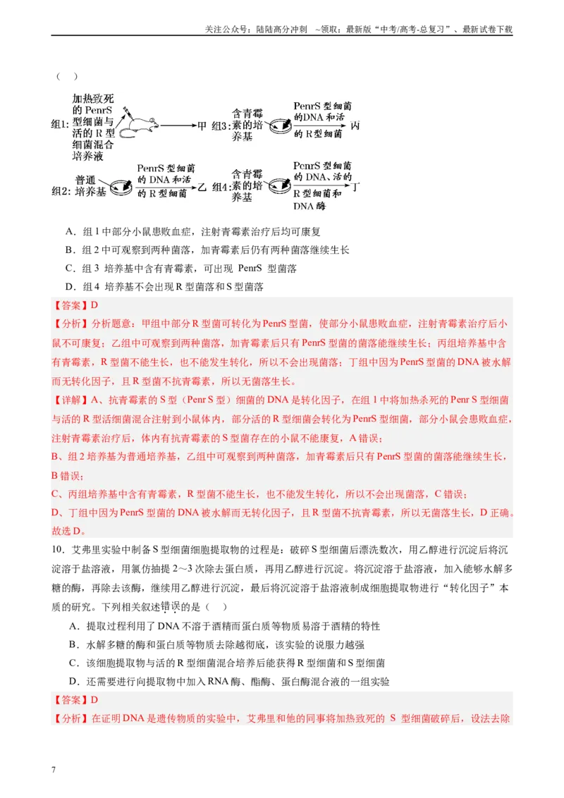 《考点通关卷19DNA是主要的遗传物质（教师版）_06-生物-高考总复习_一轮复习_2025年_2025年高考生物一轮复习考点复习卷（新高考通用）》第7页预览