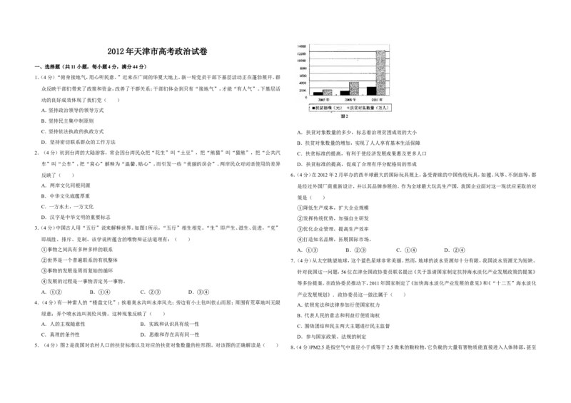 《2012年天津市高考政治试卷(1)_zheng治_2027年高考政治专项复习_2008年-2026年政治高考真题-G427_2008-2020年高考_地方卷_天津高考政治08-21_A3word版》第1页预览
