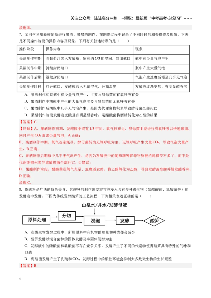 《第34讲传统发酵技术和发酵工程及其应用（专项训练）（黑吉辽蒙专用）（教师版）_06-生物-高考总复习_一轮复习_2026年-生物高考一轮复习》第4页预览